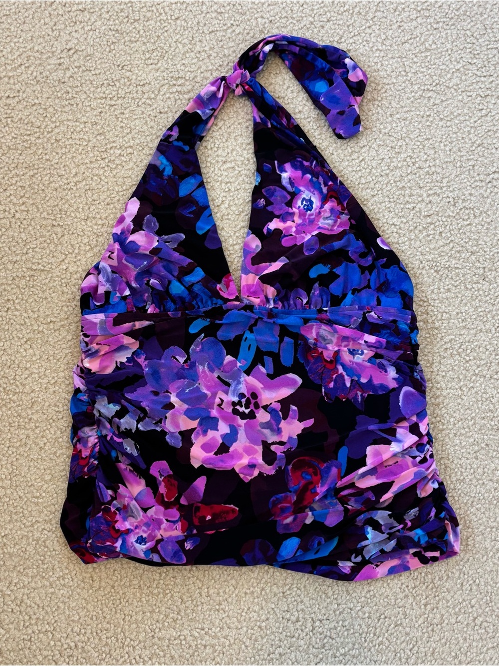 Magic Suit Women's Purple & Blue Floral Halter Swim Top Size 16